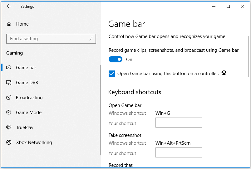enable Game Bar on Windows 10