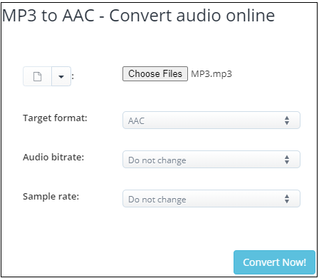convert MP3 to AAC using Aconvert