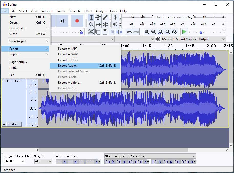 export WAV as the FLAC format