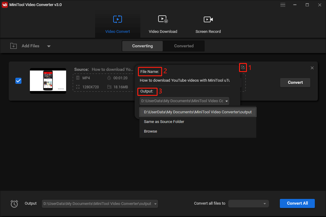 rename the video and change the output location