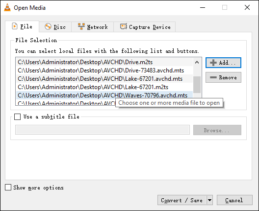 add AVCHD files into VLC
