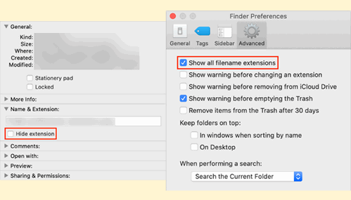 Show filename extensions Mac