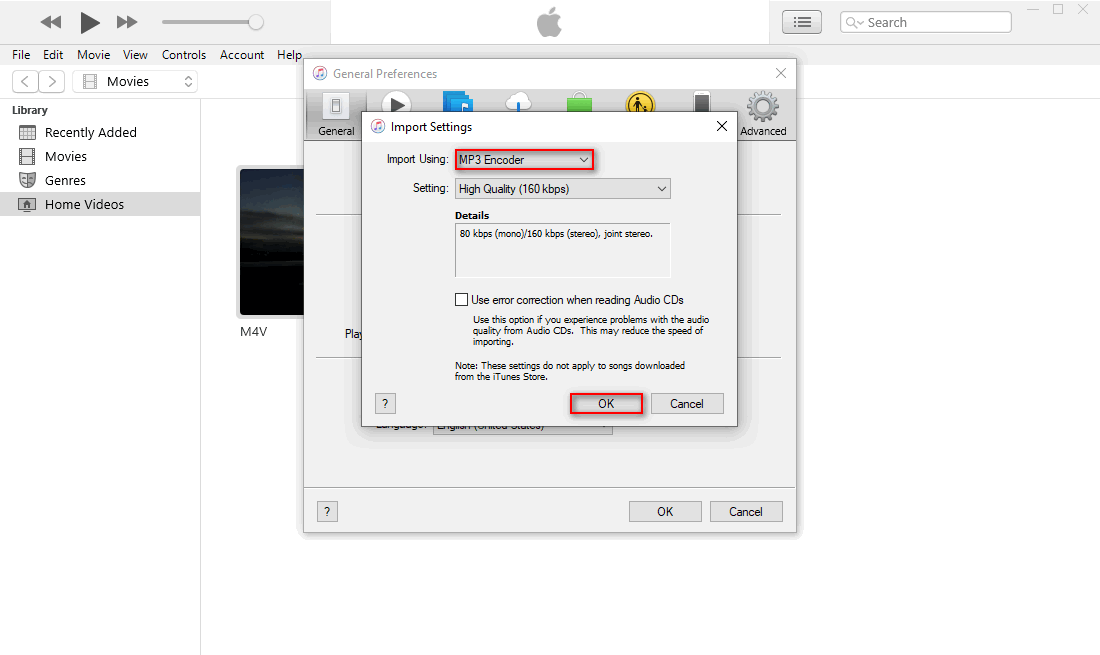 Convert M4V to MP3 in iTunes