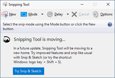 Snipping Tool is moving