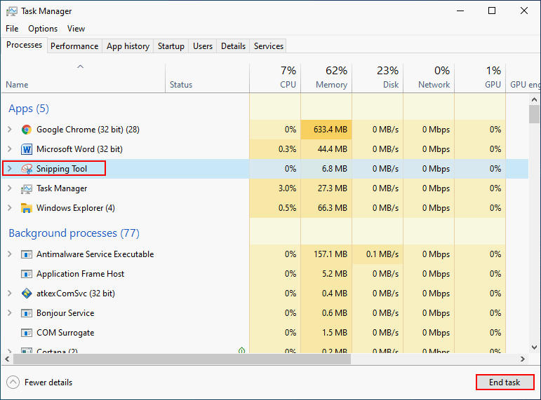 Close programs in Task Manager