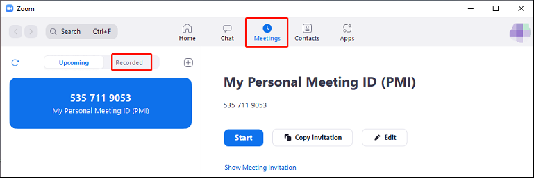 click the Meetings and Recorded