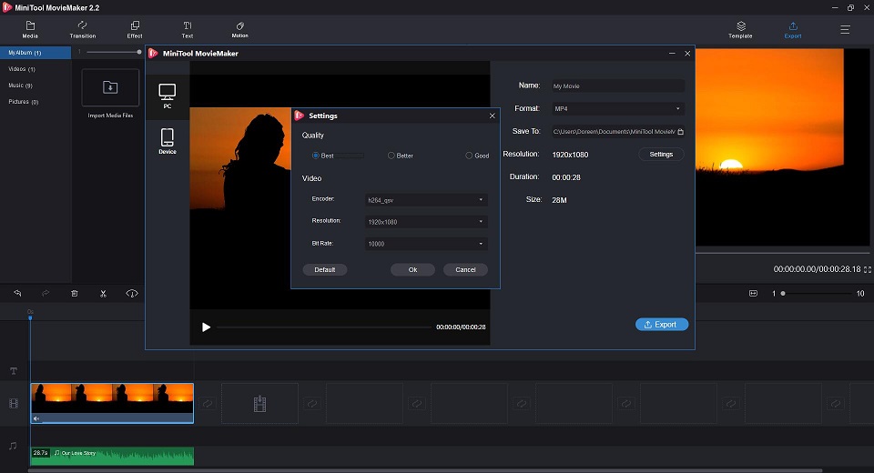 export the video as MP4