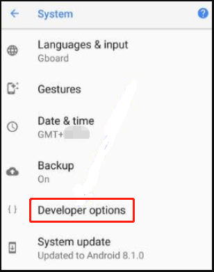 select developer options in Android system settings