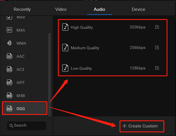 either select a quality option or create a custom one