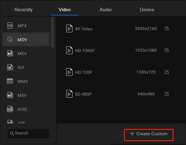 customize video output format