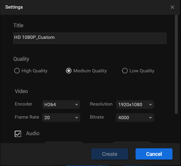 video/audio quality settings