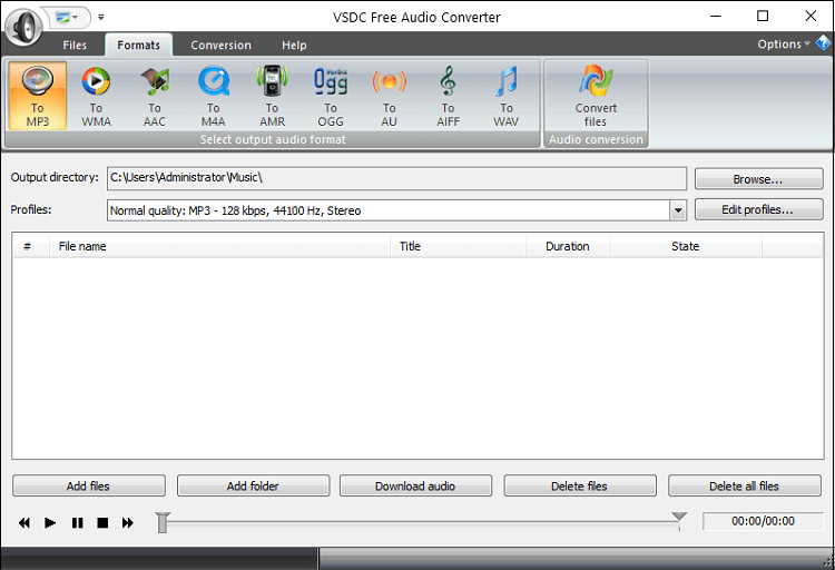 interface of VSDC Free Audio Converter