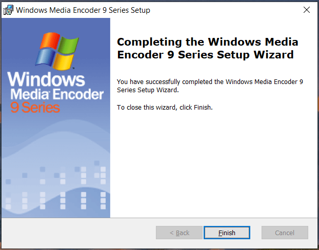 finish installing Windows Media Encoder