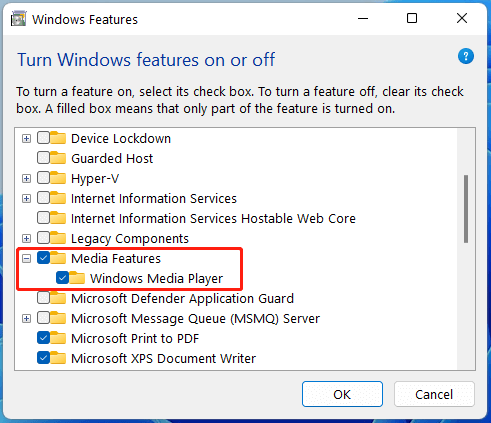 turn on Windows Media Player
