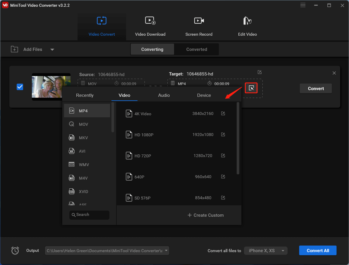 specify video parameters