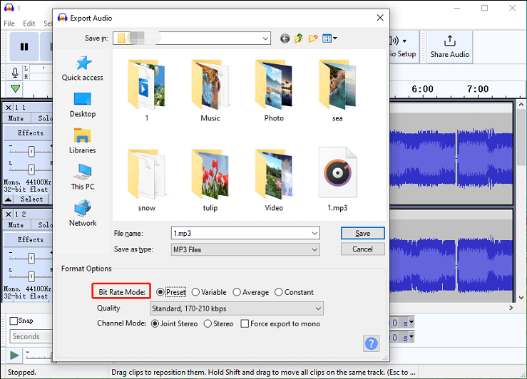 compress audio files in Audacity