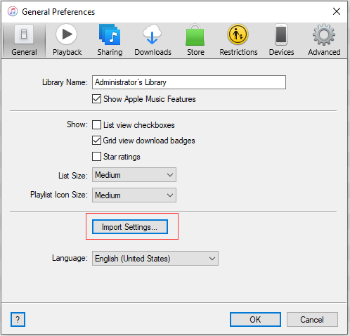 click preferences in iTunes