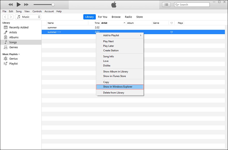 locate the converted file in iTunes