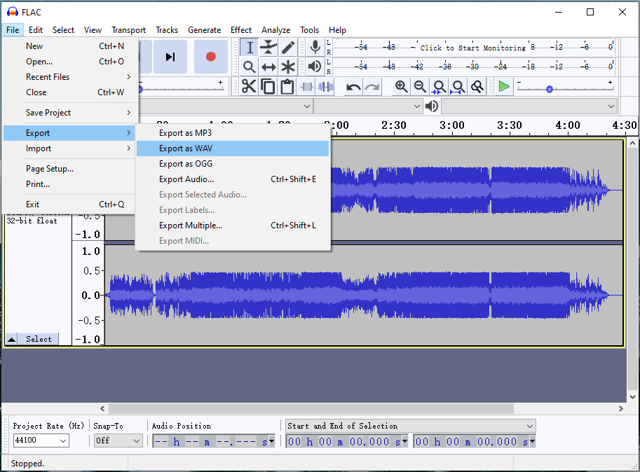 audio overload export to wav