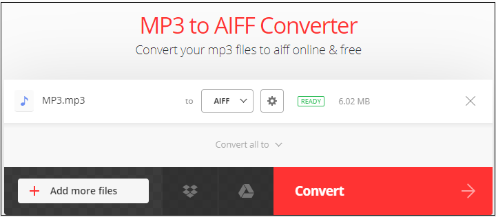 convert MP3 to AIFF using Convertio