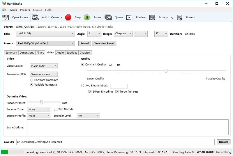 handbrake video converter output upside down