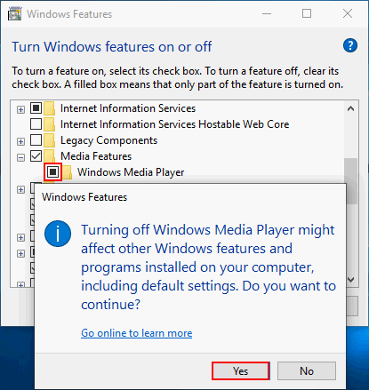 Uncheck Windows Media Player