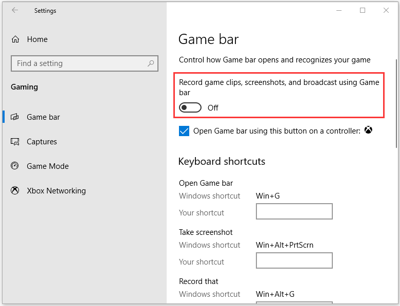 enable Game Bar in Windows 10