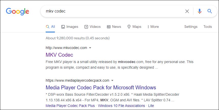 search MKV codec in Chrome