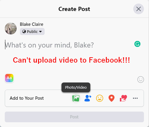 cant upload videos to facebook