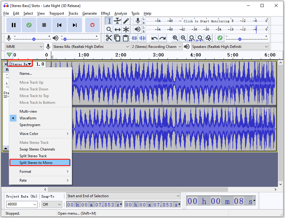 chuyển đổi âm thanh Stereo sang Mono với Audacity