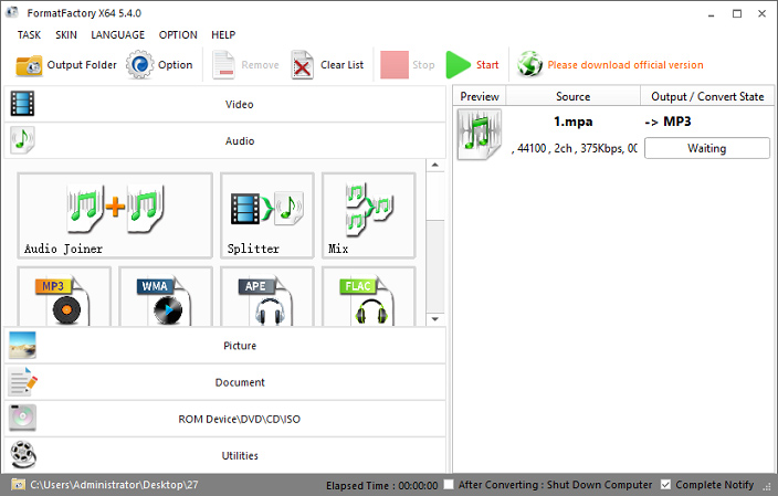 convert MPA to MP3 with Format Factory