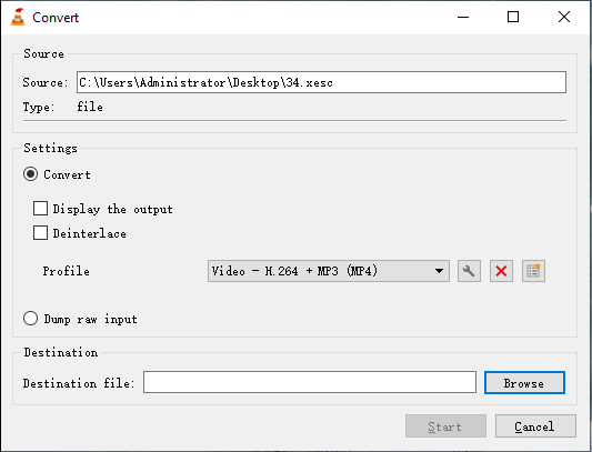convert XESC to MP4 with VLC