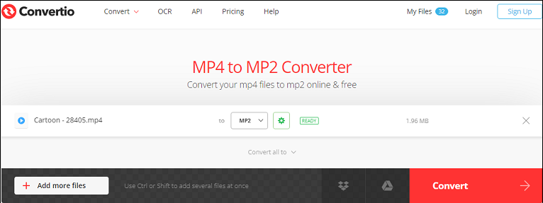 convert MP4 to MP2 using Convertio