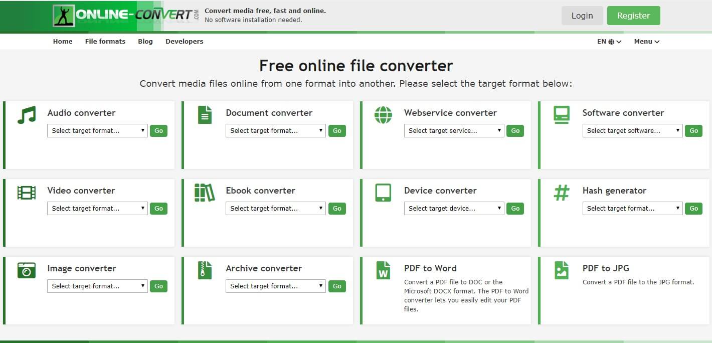 interface of Online Convert