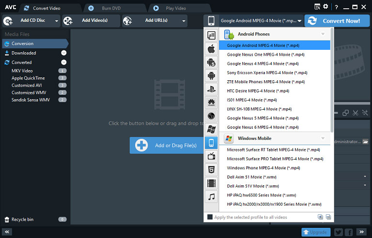 interface of Any Video Converter Free