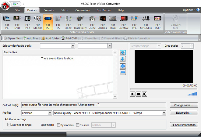 interface of VSDC Free Video Converter