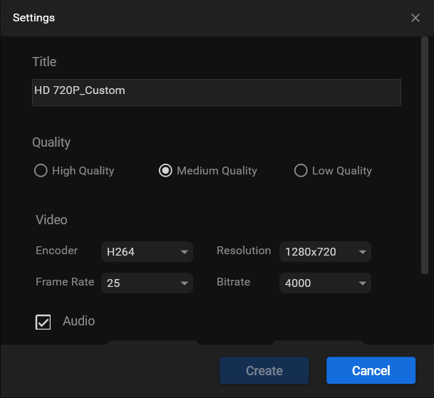 compressed video settings